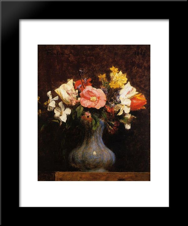 Flowers, Camelias And Tulips 20x24 Black Modern Wood Framed Art Print Poster by Fantin Latour, Henri