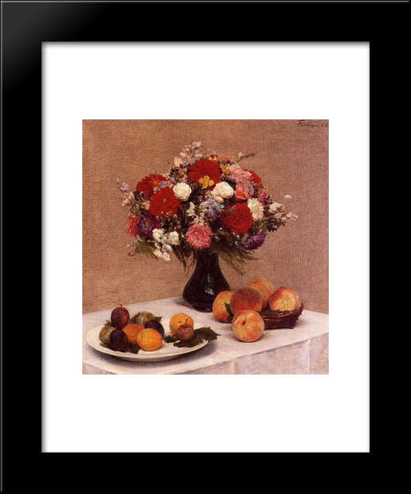 Flowers And Fruit 20x24 Black Modern Wood Framed Art Print Poster by Fantin Latour, Henri