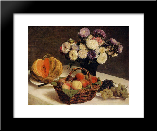 Flowers And Fruit, A Melon 20x24 Black Modern Wood Framed Art Print Poster by Fantin Latour, Henri