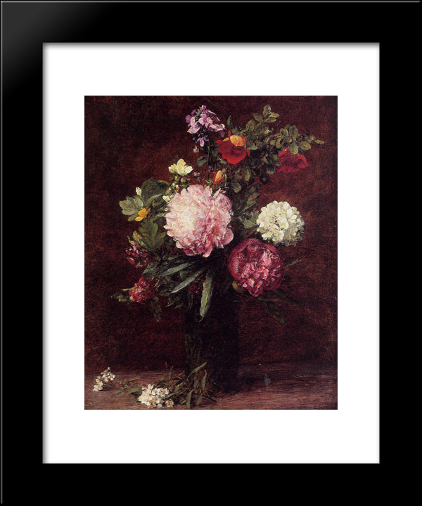 Flowers, Large Bouquet With Three Peonies 20x24 Black Modern Wood Framed Art Print Poster by Fantin Latour, Henri