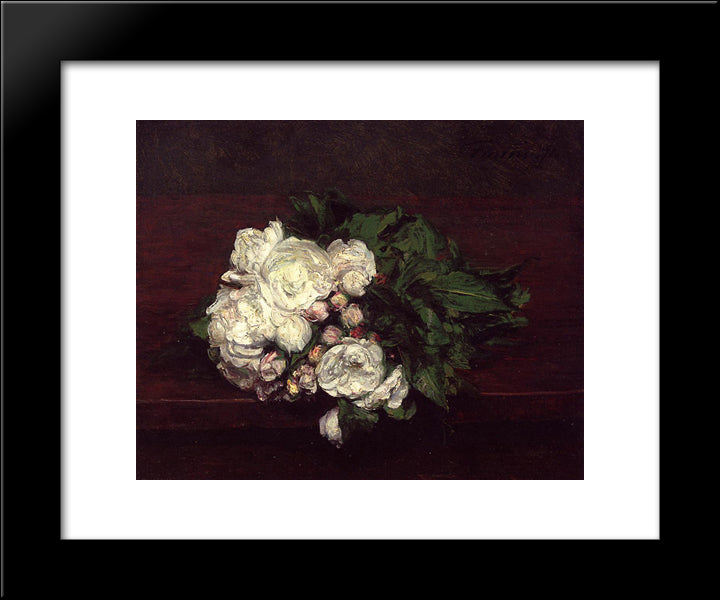 Flowers, White Roses 20x24 Black Modern Wood Framed Art Print Poster by Fantin Latour, Henri