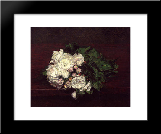 Flowers, White Roses 20x24 Black Modern Wood Framed Art Print Poster by Fantin Latour, Henri