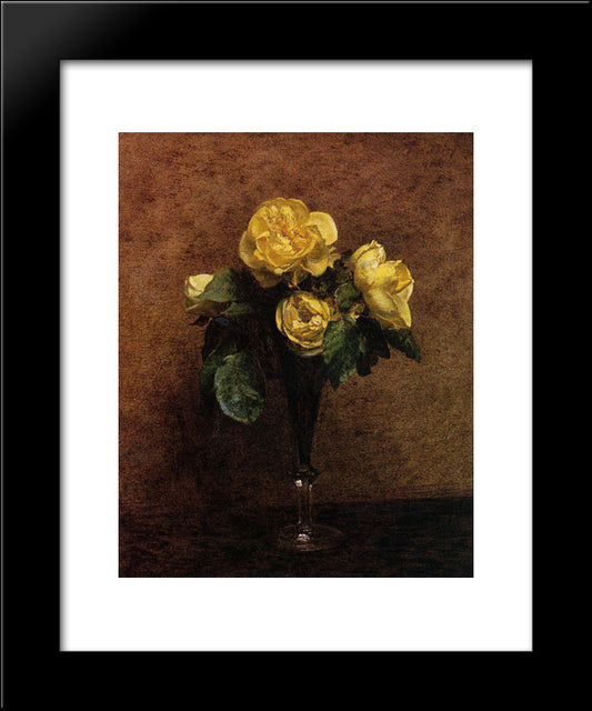 Fleurs: Roses Marechal Neil 20x24 Black Modern Wood Framed Art Print Poster by Fantin Latour, Henri