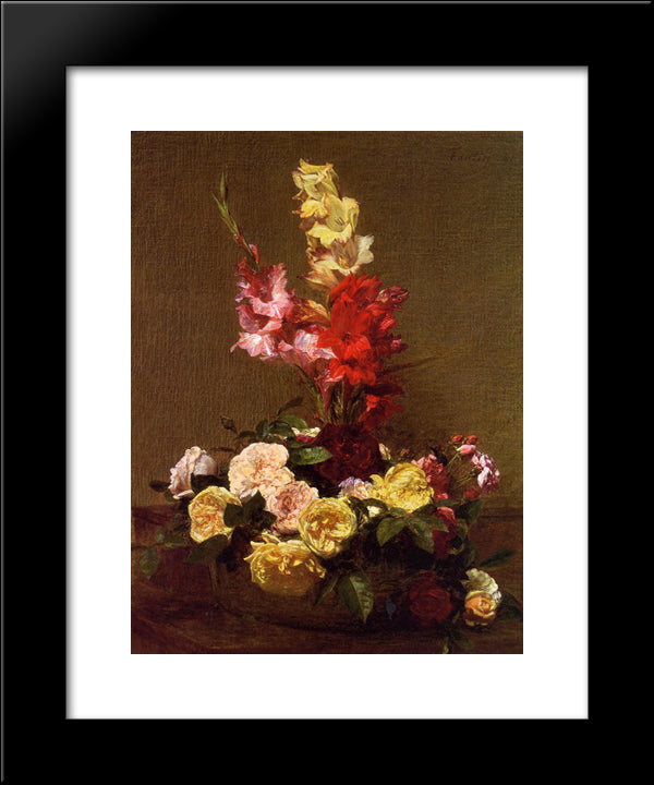 Gladiolas And Roses 20x24 Black Modern Wood Framed Art Print Poster by Fantin Latour, Henri