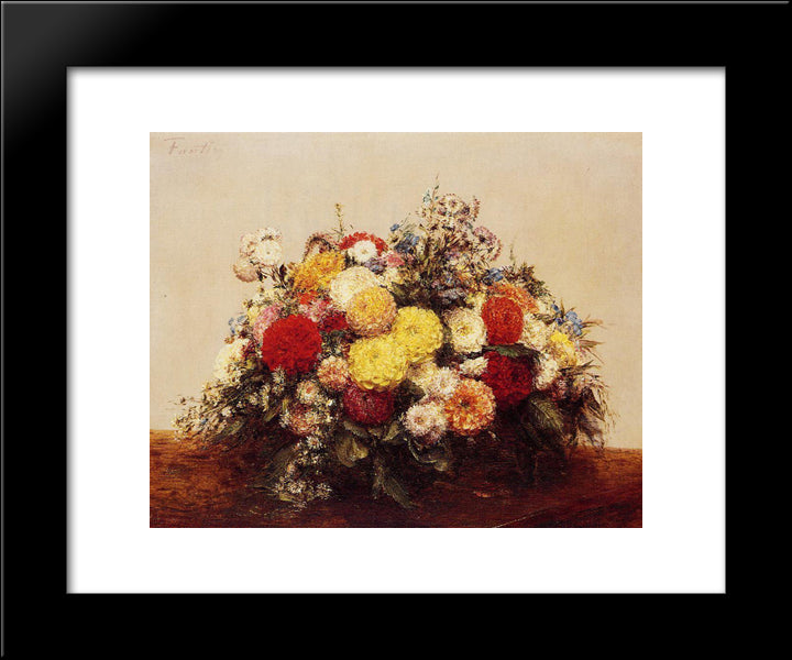 Large Vase Of Dahlias And Assorted Flowers 20x24 Black Modern Wood Framed Art Print Poster by Fantin Latour, Henri