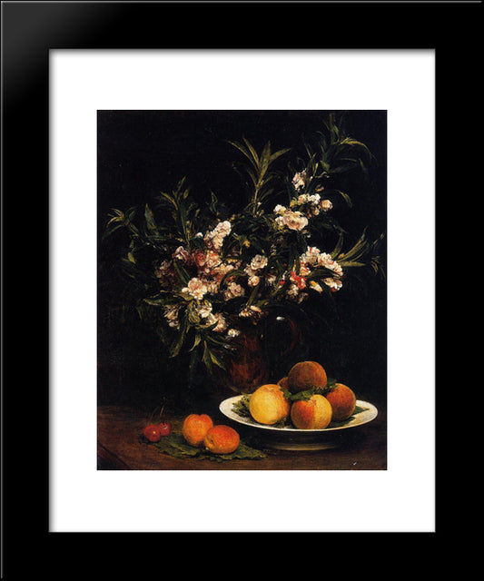 Still Life: Balsimines, Peaches And Apricots 20x24 Black Modern Wood Framed Art Print Poster by Fantin Latour, Henri