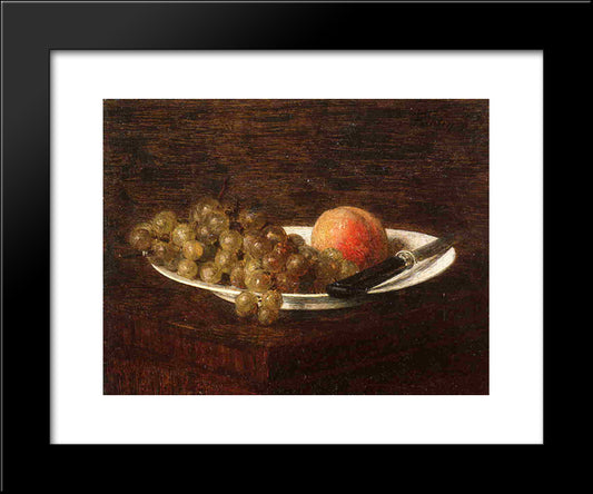 Still Life: Peach And Grapes 20x24 Black Modern Wood Framed Art Print Poster by Fantin Latour, Henri