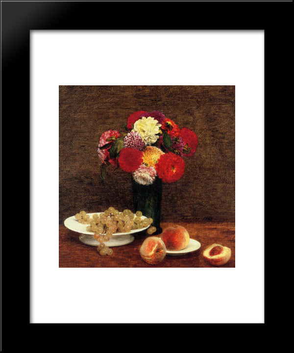 Still Life: Dahlias In A Green Vase 20x24 Black Modern Wood Framed Art Print Poster by Fantin Latour, Henri