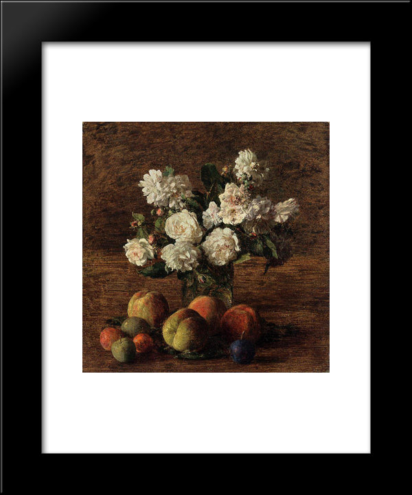 Still Life: Roses And Fruit 20x24 Black Modern Wood Framed Art Print Poster by Fantin Latour, Henri