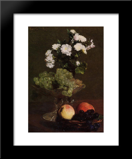 Still Life: Chrysanthemums And Grapes 20x24 Black Modern Wood Framed Art Print Poster by Fantin Latour, Henri