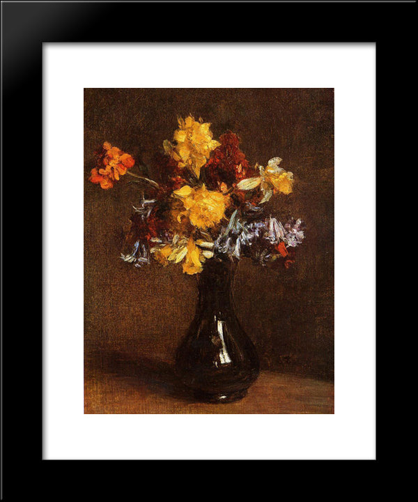 Vase Of Flowers 20x24 Black Modern Wood Framed Art Print Poster by Fantin Latour, Henri