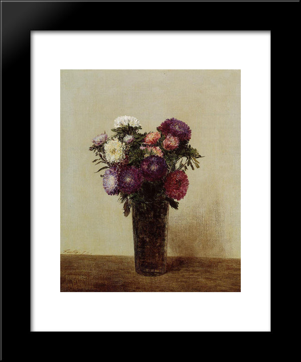 Vase Of Flowers: Queens Daisies 20x24 Black Modern Wood Framed Art Print Poster by Fantin Latour, Henri