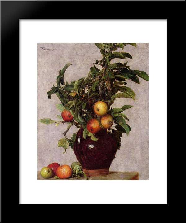 Vase With Apples And Foliage 20x24 Black Modern Wood Framed Art Print Poster by Fantin Latour, Henri