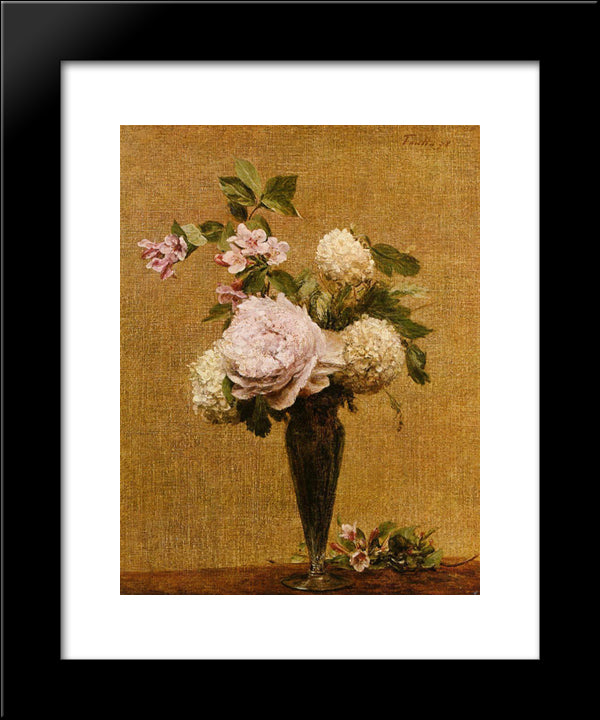 Vase Of Peonies And Snowballs 20x24 Black Modern Wood Framed Art Print Poster by Fantin Latour, Henri