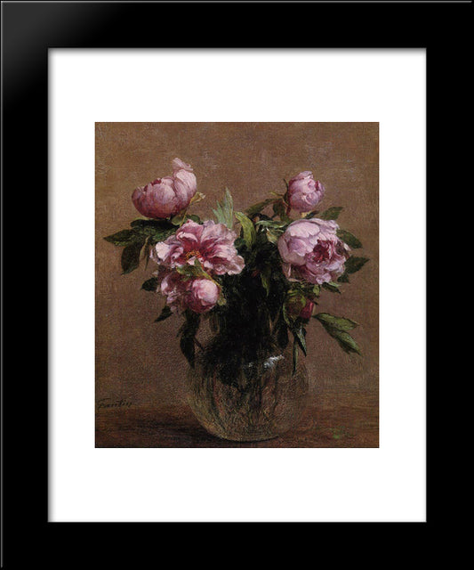 Vase Of Peonies 20x24 Black Modern Wood Framed Art Print Poster by Fantin Latour, Henri