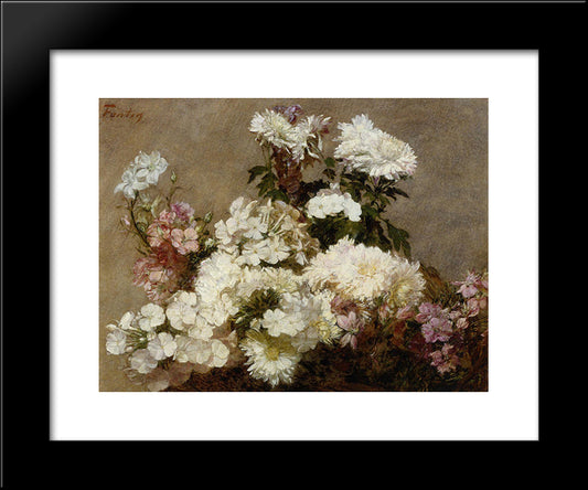 White Phlox, Summer Chrysanthemum And Larkspur 20x24 Black Modern Wood Framed Art Print Poster by Fantin Latour, Henri