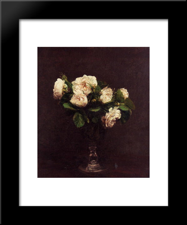 White Roses 20x24 Black Modern Wood Framed Art Print Poster by Fantin Latour, Henri