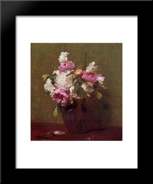 White Peonies And Roses, Narcissus 20x24 Black Modern Wood Framed Art Print Poster by Fantin Latour, Henri