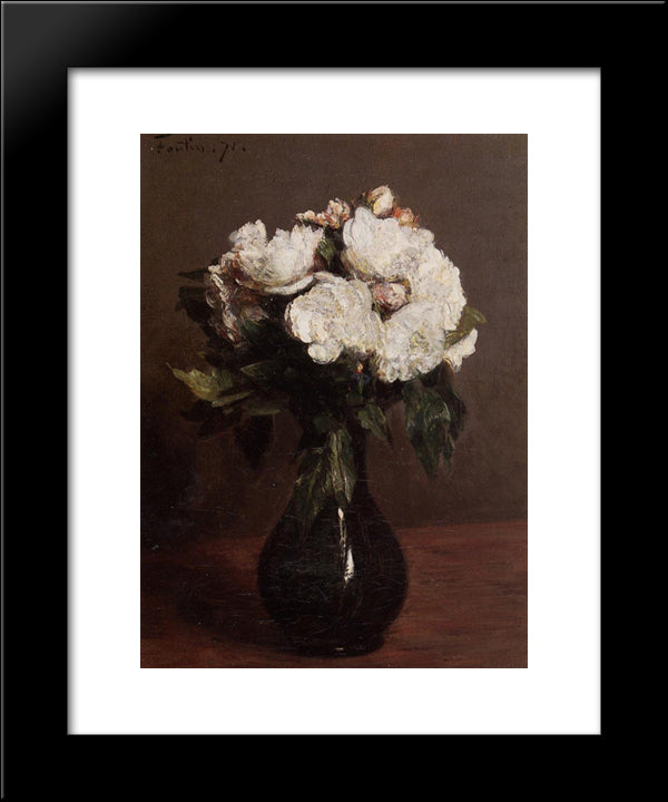 White Roses In A Green Vase 20x24 Black Modern Wood Framed Art Print Poster by Fantin Latour, Henri