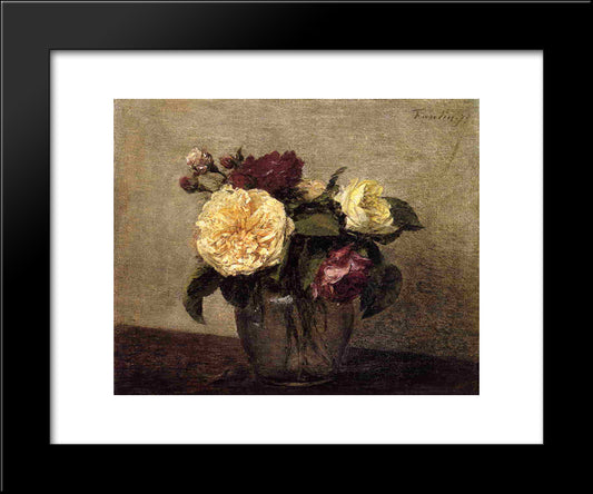 Yellow And Red Roses 20x24 Black Modern Wood Framed Art Print Poster by Fantin Latour, Henri