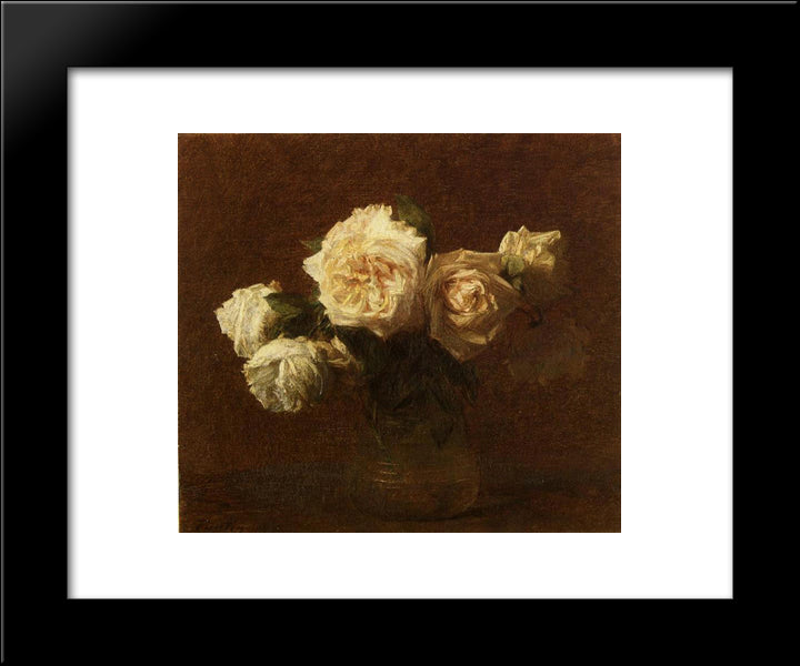 Yellow Pink Roses In A Glass Vase 20x24 Black Modern Wood Framed Art Print Poster by Fantin Latour, Henri