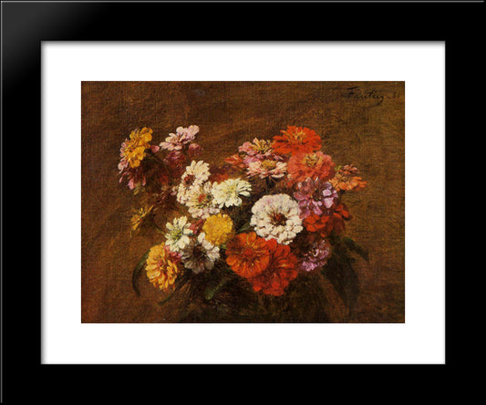 Zinnias In A Vase 20x24 Black Modern Wood Framed Art Print Poster by Fantin Latour, Henri