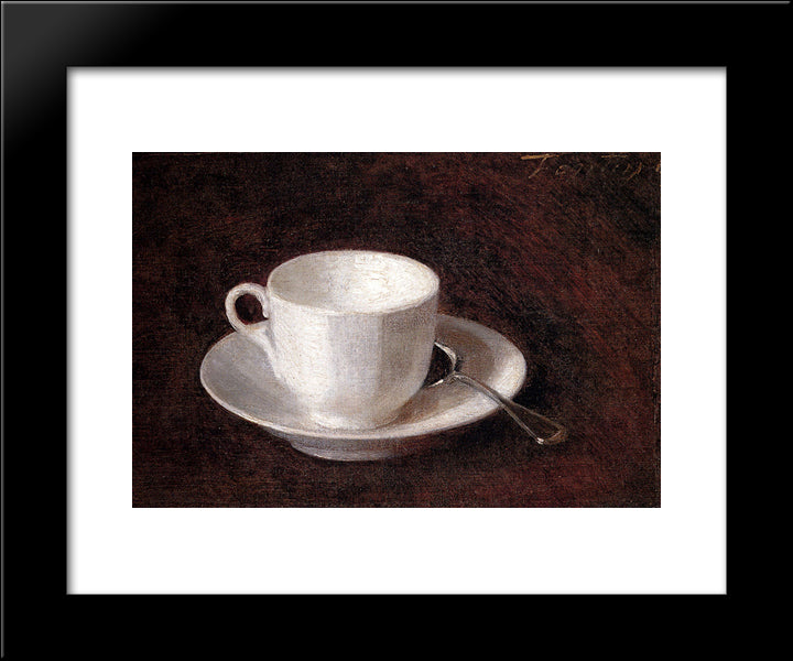 White Cup And Saucer 20x24 Black Modern Wood Framed Art Print Poster by Fantin Latour, Henri