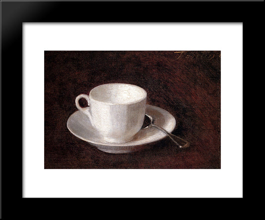 White Cup And Saucer 20x24 Black Modern Wood Framed Art Print Poster by Fantin Latour, Henri