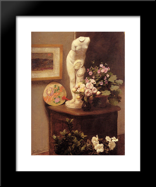 Still Life With Torso And Flowers 20x24 Black Modern Wood Framed Art Print Poster by Fantin Latour, Henri