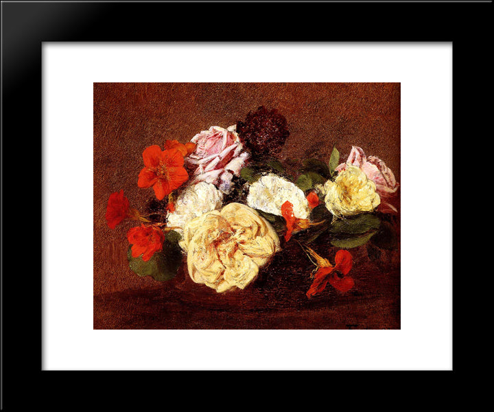 Bouquet Of Roses And Nasturtiums 20x24 Black Modern Wood Framed Art Print Poster by Fantin Latour, Henri