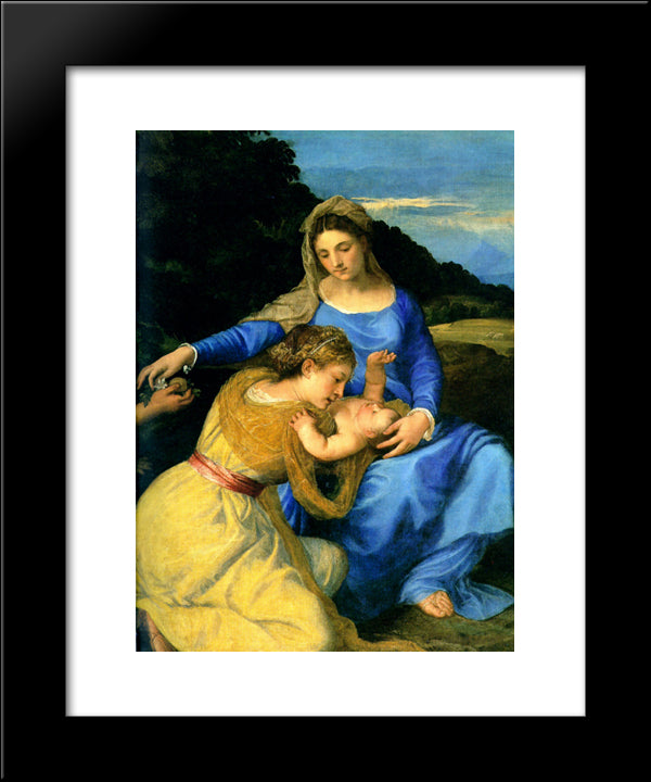 Madonna And Child With The Young St. John The Baptist And St. Catherine [Detail] 20x24 Black Modern Wood Framed Art Print Poster by Titian