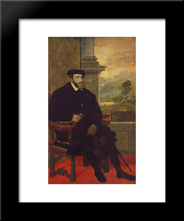 Portrait Of Charles V Seated 20x24 Black Modern Wood Framed Art Print Poster by Titian