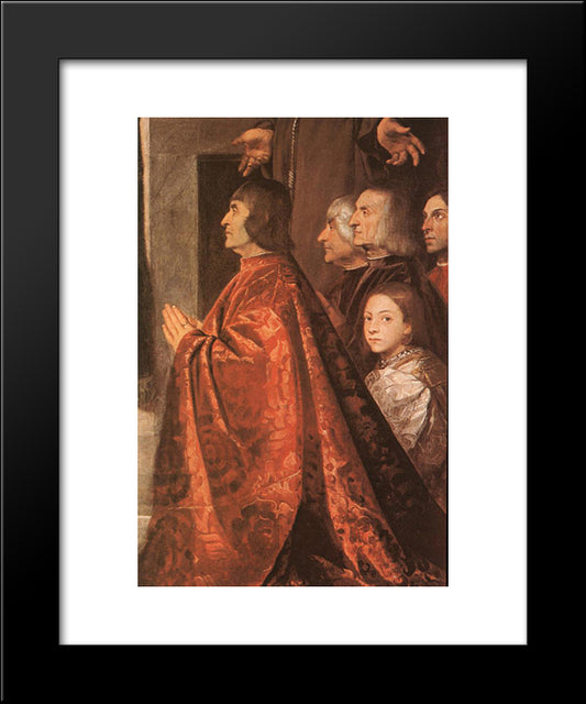 Madonna With Saints And Members Of The Pesaro Family [Detail: 1] 20x24 Black Modern Wood Framed Art Print Poster by Titian