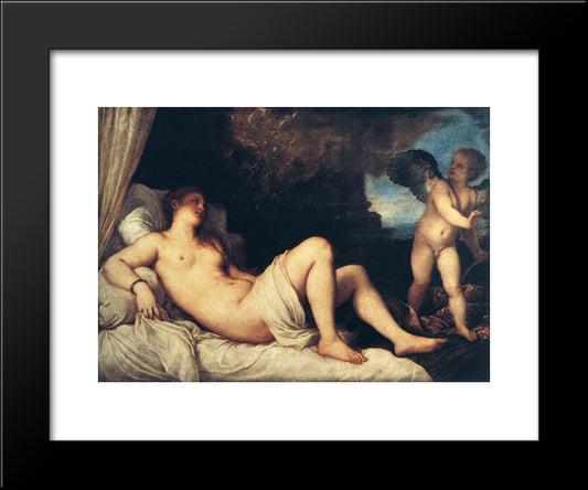 Danae And The Shower Of Gold 20x24 Black Modern Wood Framed Art Print Poster by Titian