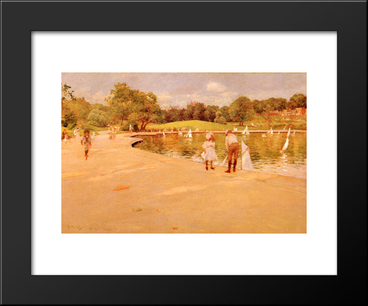 Lilliputian Boat-Lake - Central Park 20x24 Black Modern Wood Framed Art Print Poster by Chase, William Merritt