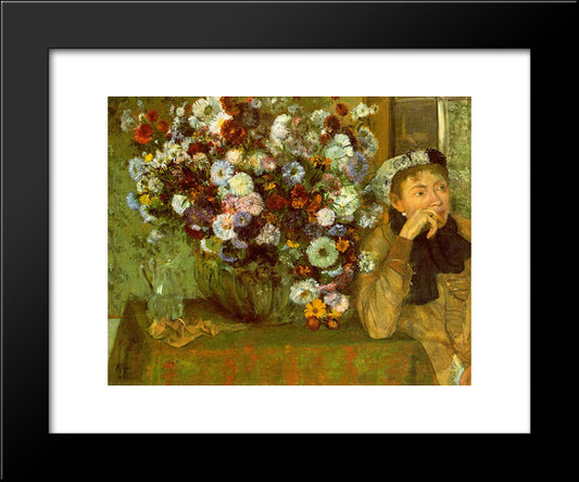 Madame Valpincon With Chrysanthemums 20x24 Black Modern Wood Framed Art Print Poster by Degas, Edgar