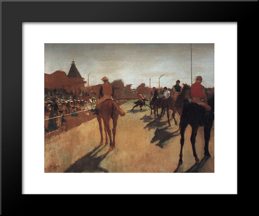 Racehorses In Front Of The Grandstand 20x24 Black Modern Wood Framed Art Print Poster by Degas, Edgar