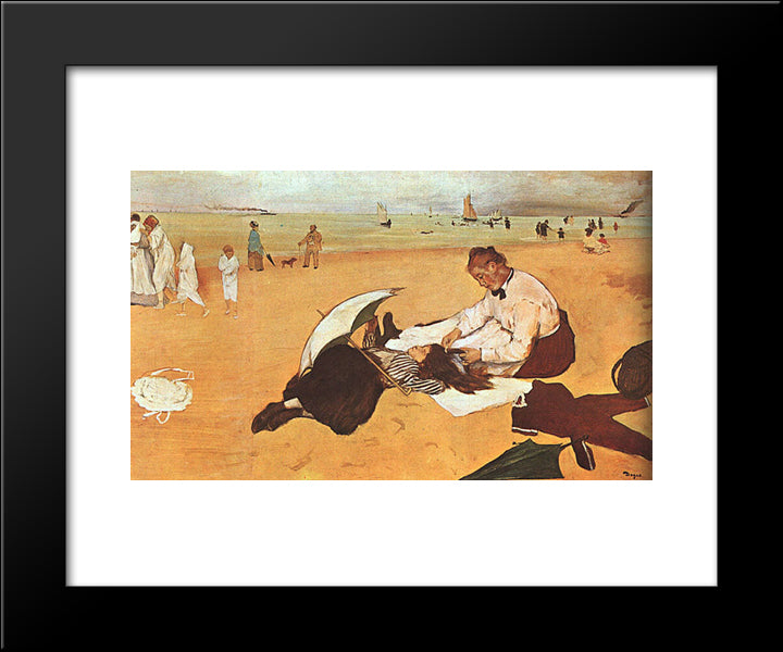 At The Beach 20x24 Black Modern Wood Framed Art Print Poster by Degas, Edgar