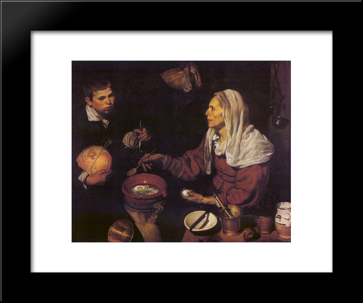 Old Woman Poaching Eggs 20x24 Black Modern Wood Framed Art Print Poster by Velazquez, Diego