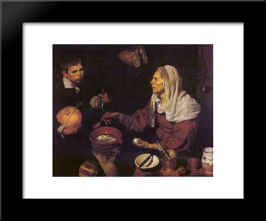 Old Woman Poaching Eggs 20x24 Black Modern Wood Framed Art Print Poster by Velazquez, Diego