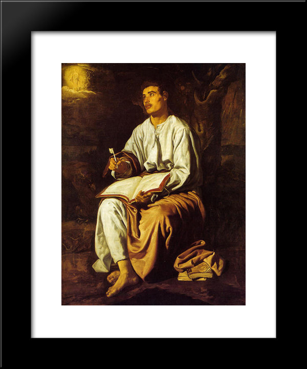 Saint John At Patmos 20x24 Black Modern Wood Framed Art Print Poster by Velazquez, Diego