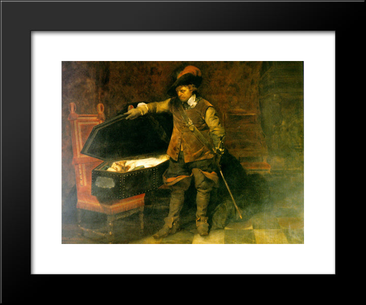 Cromwell And Charles I 20x24 Black Modern Wood Framed Art Print Poster by Delaroche, Paul