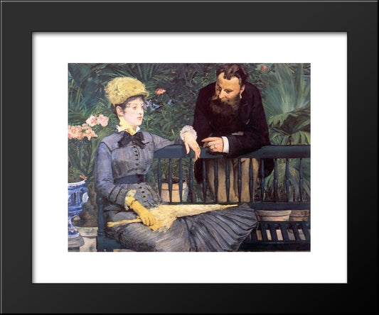 In The Conservatory 20x24 Black Modern Wood Framed Art Print Poster by Manet, Edouard