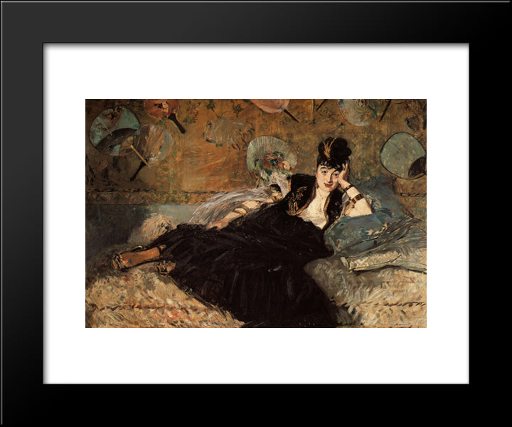 Woman With Fans 20x24 Black Modern Wood Framed Art Print Poster by Manet, Edouard