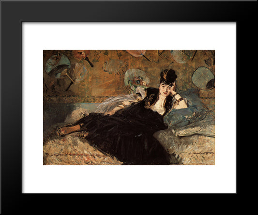Woman With Fans 20x24 Black Modern Wood Framed Art Print Poster by Manet, Edouard