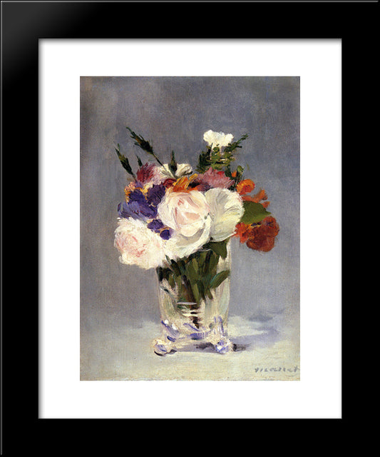 Flowers In A Crystal Vase 20x24 Black Modern Wood Framed Art Print Poster by Manet, Edouard