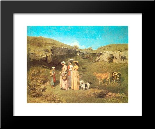 The Young Ladies Of The Village 20x24 Black Modern Wood Framed Art Print Poster by Courbet, Gustave