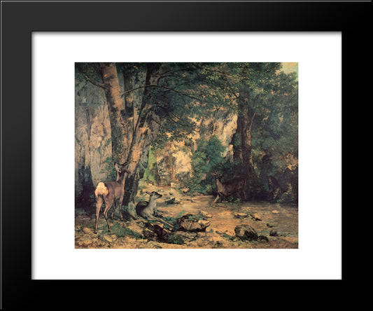 A Thicket Of Deer At The Stream Of Plaisir'Fountaine 20x24 Black Modern Wood Framed Art Print Poster by Courbet, Gustave