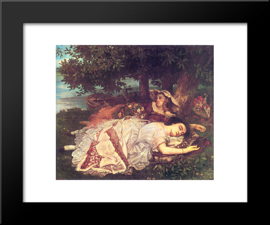 The Young Ladies On The Banks Of The Seine 20x24 Black Modern Wood Framed Art Print Poster by Courbet, Gustave
