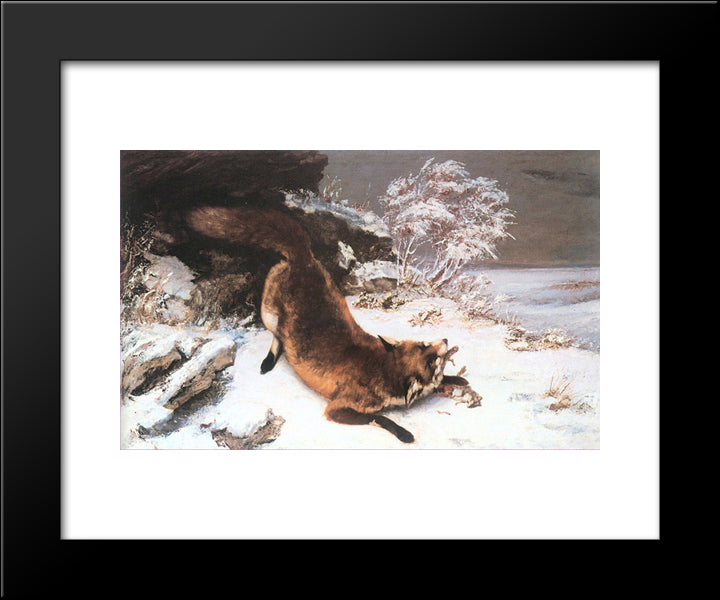 The Fox In The Snow 20x24 Black Modern Wood Framed Art Print Poster by Courbet, Gustave